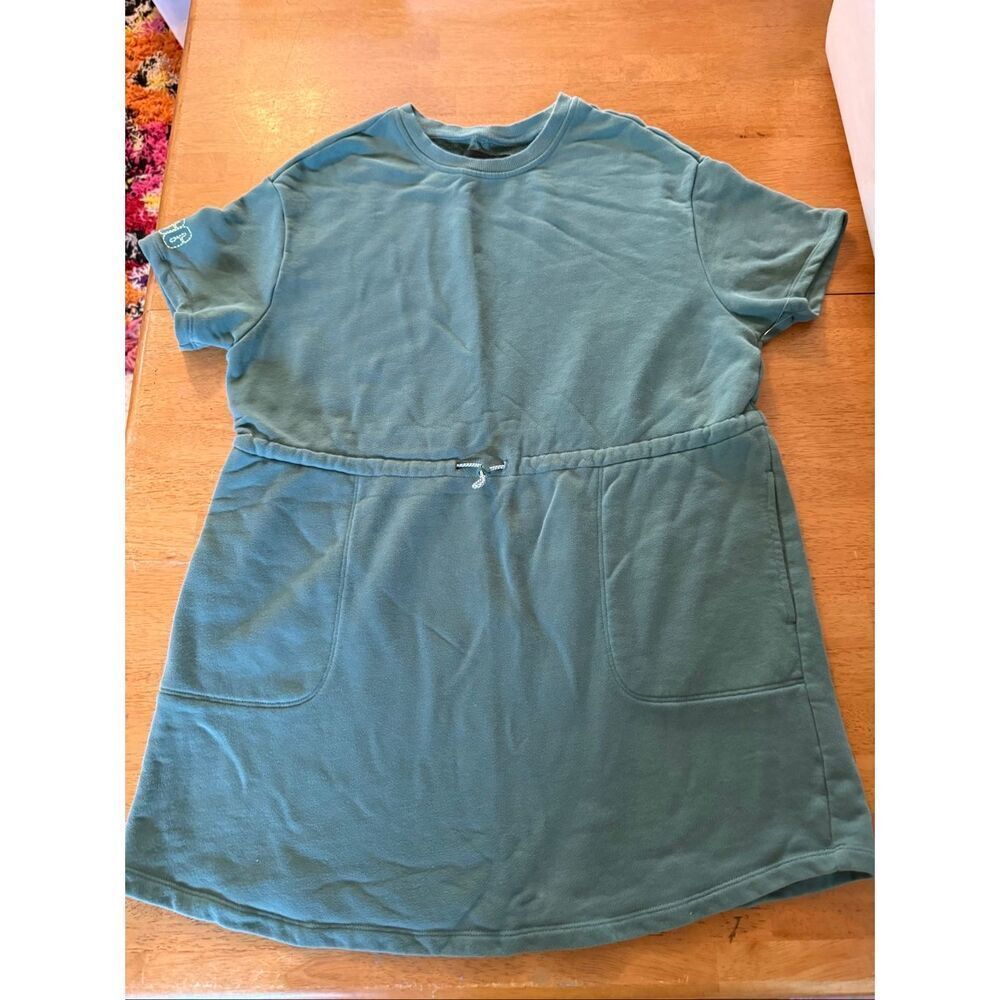 UGG Australia sweater dress in a green color, featuring short sleeves drawstring